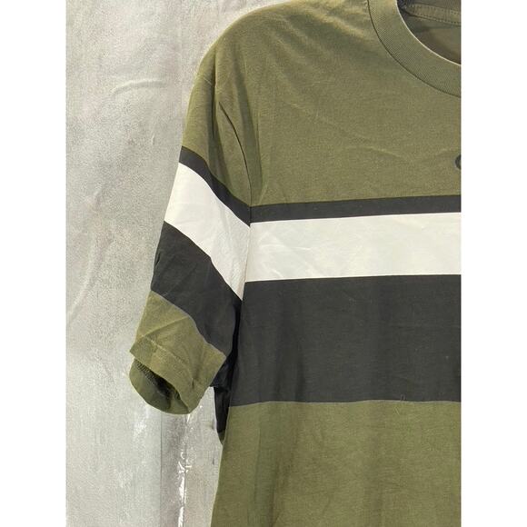 GUESS Men's Olive Green Striped Crewneck Short Sleeve T-Shirt SZ M - Picture 3 of 14